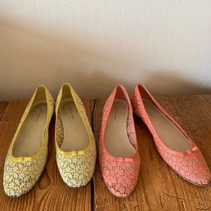 2 Pairs Banana Republic Pastel Pink and Yellow Lace Top Ballet Flats - sz 8.5